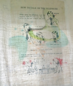 One of my favorite curtain transfers is a page from a 1950's telephone instruction-use manual...